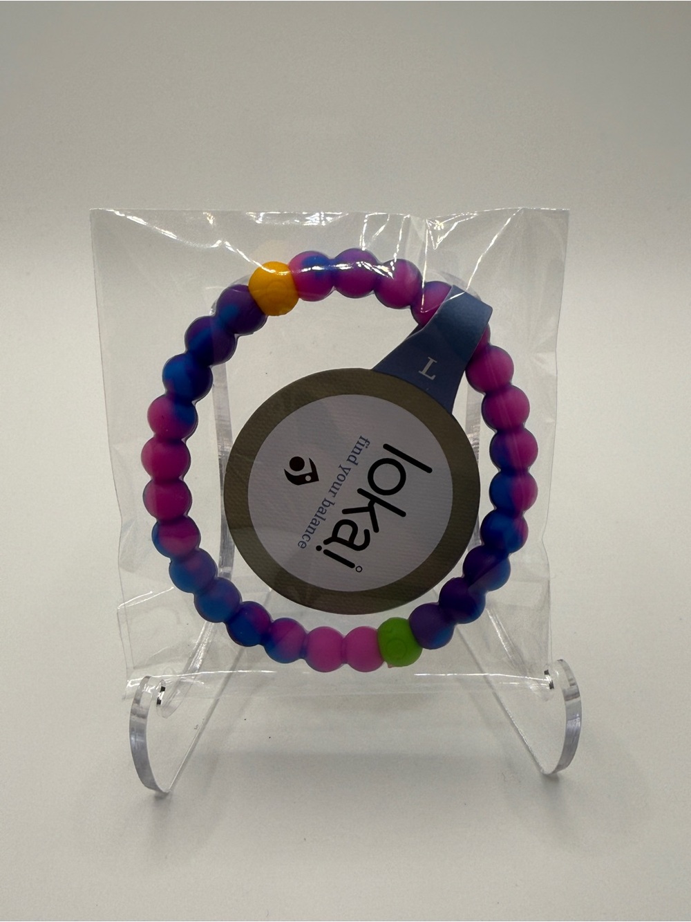 Lokai Gradient Pink Purple Blue Beaded Bracelet with Yellow & Green Accents